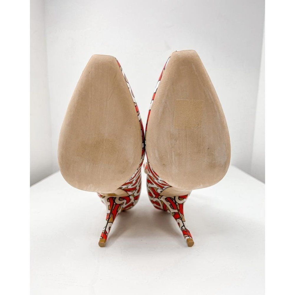 NWT BURBERRY Runway Red & Beige TB Monogram Logomania Ankle Strap Pumps … - Picture 9 of 13
